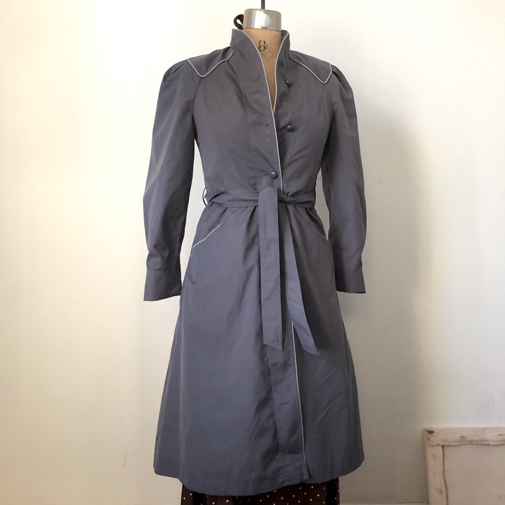80s vintage periwinkle muted blue trench coat xs small